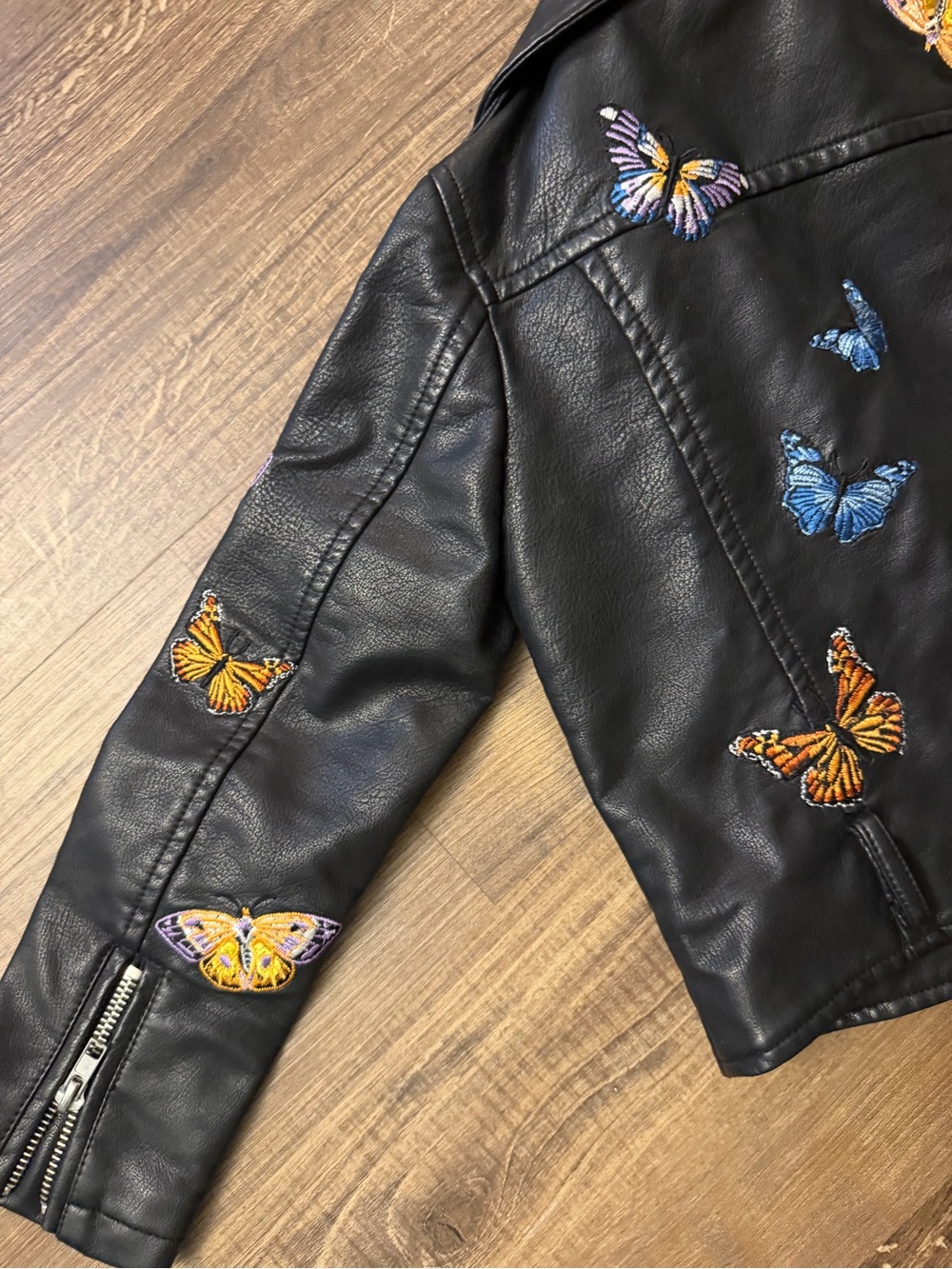 Hannah Banana Girls Butterfly Faux Leather Moto Jacket Black Estimated Size 5 - Picture 8 of 13